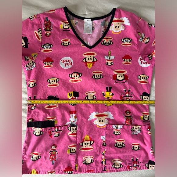 Paul Frank Julius Monkey Pink Cartoon Print Scrub Top Size XS - Picture 8 of 10
